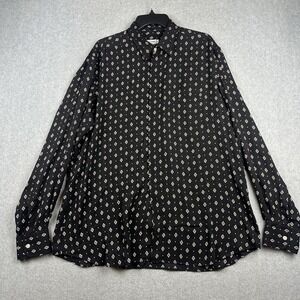Bullock Jones Shirt Mens L Black AOP Button Up Long Sleeve Silk? Pocket Oxford
